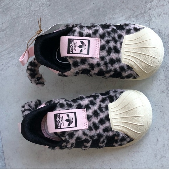 Adidas Originals Superstar 360 Kids Sneakers Fuzzy Leopard Tail Pink Black - Picture 12 of 16